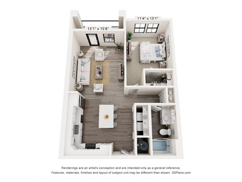 Floor plan for 1 bed, 1 bath, 769 sqft